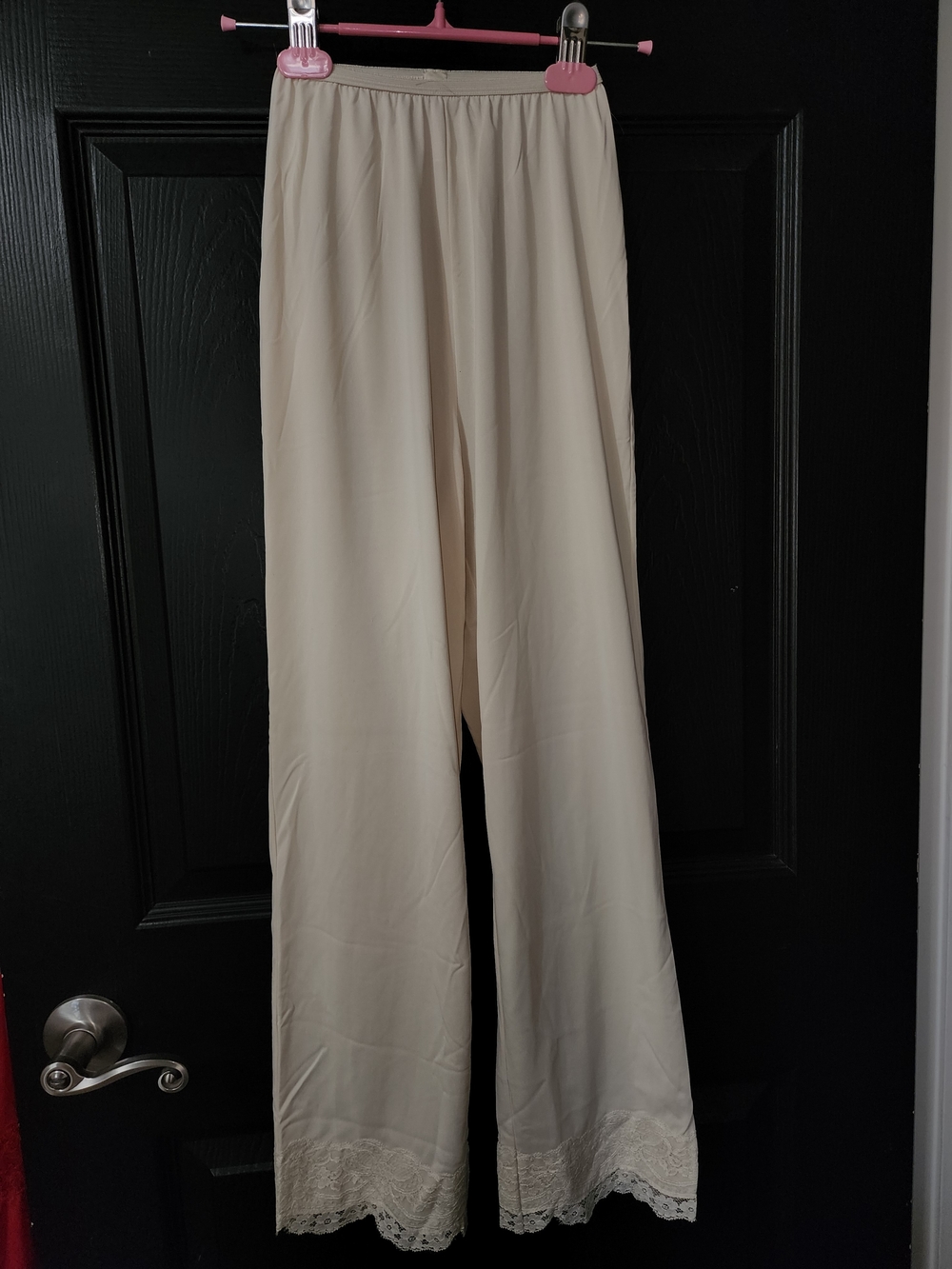 Cream Lace-Hem Slip Pants for Women